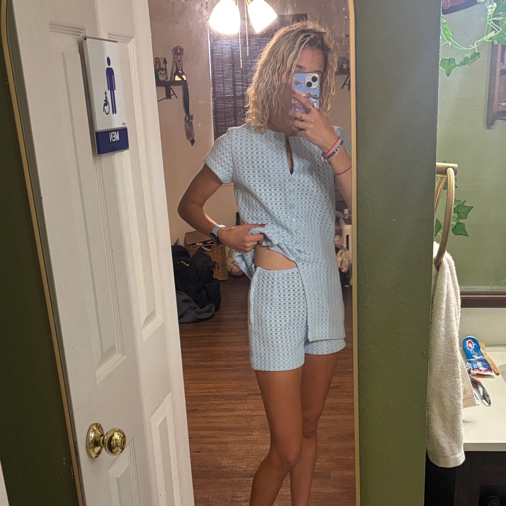 Light Blue Patterned Romper - Picture 2 of 5
